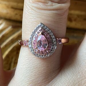 Natural Pink Spinel Pink Sapphire Sterling Silver Double Halo Ring Size 6.75